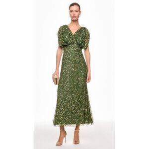 Mac Duggal Green Sequin Midi Dress
